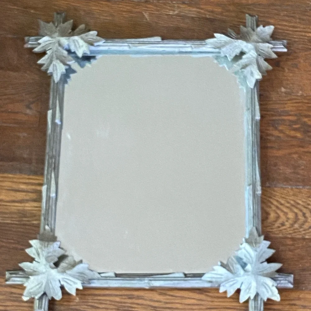 Vintage Silver Wall Mirror painted wood with leaves and branches